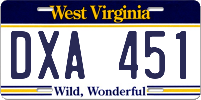WV license plate DXA451