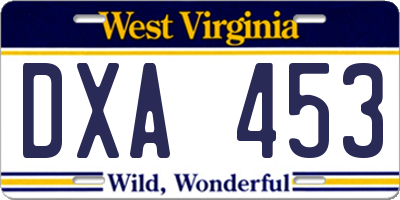 WV license plate DXA453