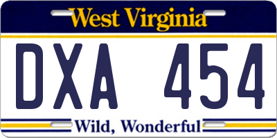 WV license plate DXA454