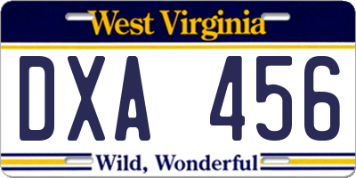 WV license plate DXA456