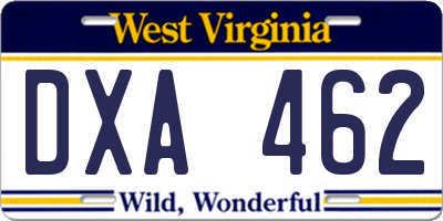 WV license plate DXA462