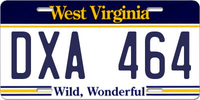 WV license plate DXA464