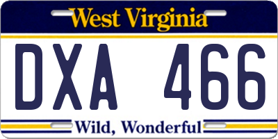 WV license plate DXA466
