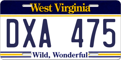 WV license plate DXA475