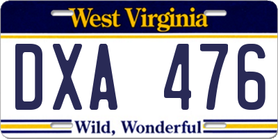 WV license plate DXA476