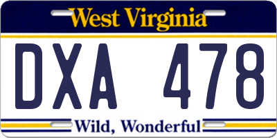 WV license plate DXA478