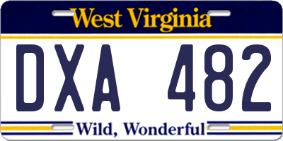 WV license plate DXA482