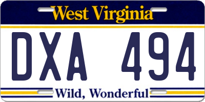 WV license plate DXA494