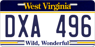 WV license plate DXA496