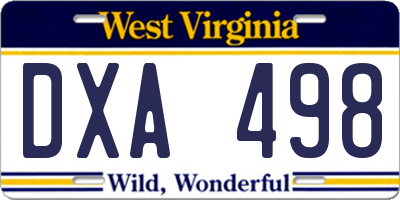 WV license plate DXA498