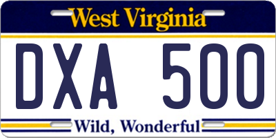 WV license plate DXA500