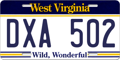 WV license plate DXA502
