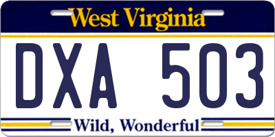 WV license plate DXA503