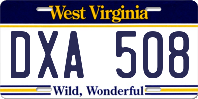 WV license plate DXA508