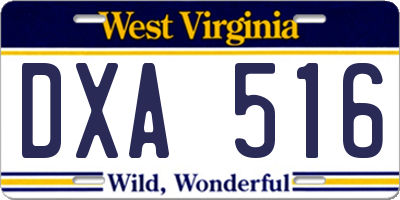 WV license plate DXA516