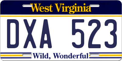 WV license plate DXA523