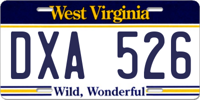 WV license plate DXA526