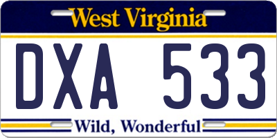 WV license plate DXA533