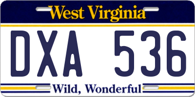WV license plate DXA536
