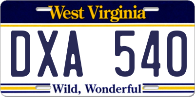 WV license plate DXA540
