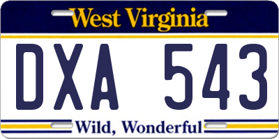 WV license plate DXA543