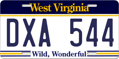 WV license plate DXA544