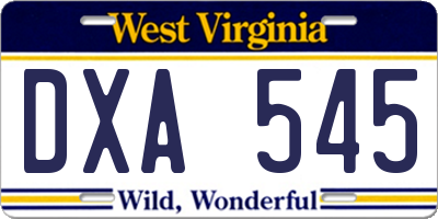 WV license plate DXA545