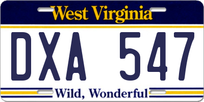 WV license plate DXA547