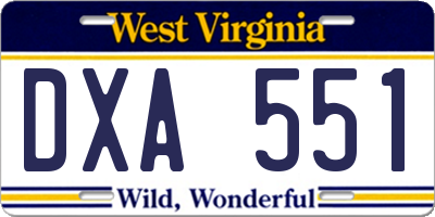 WV license plate DXA551