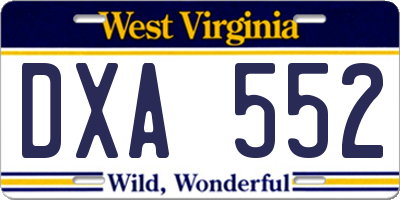 WV license plate DXA552