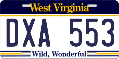 WV license plate DXA553