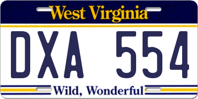 WV license plate DXA554