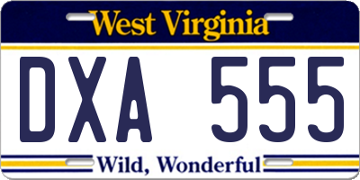 WV license plate DXA555