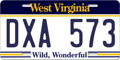 WV license plate DXA573