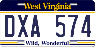 WV license plate DXA574