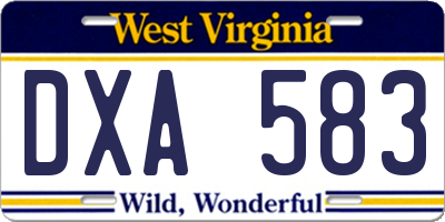 WV license plate DXA583