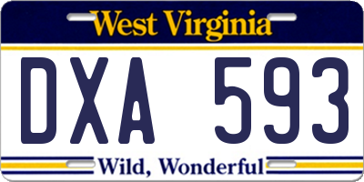 WV license plate DXA593