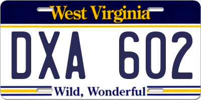 WV license plate DXA602