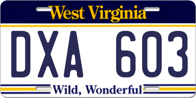 WV license plate DXA603
