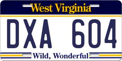 WV license plate DXA604