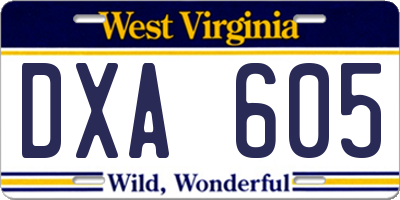 WV license plate DXA605
