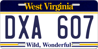 WV license plate DXA607