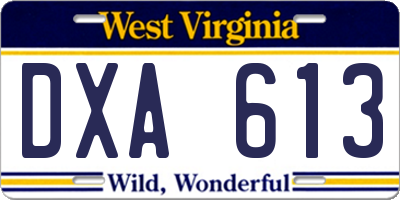 WV license plate DXA613