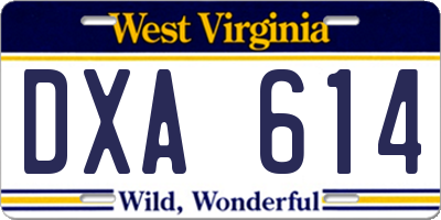 WV license plate DXA614
