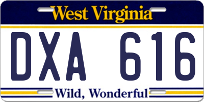 WV license plate DXA616