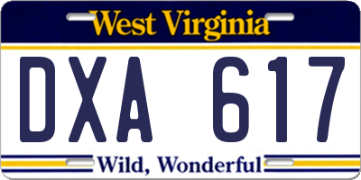 WV license plate DXA617