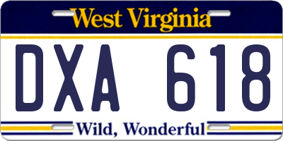 WV license plate DXA618