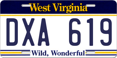 WV license plate DXA619