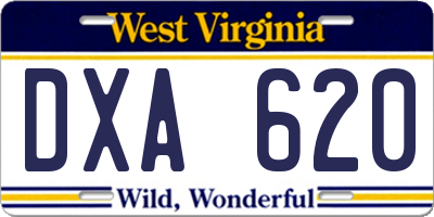 WV license plate DXA620