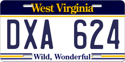 WV license plate DXA624